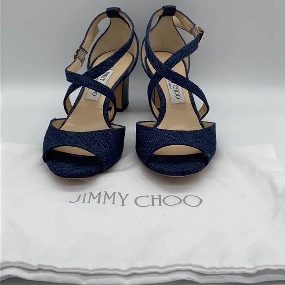 Jimmy Choo Carrie Denim Fabric & Leather Sandal 8B - Picture 3 of 9
